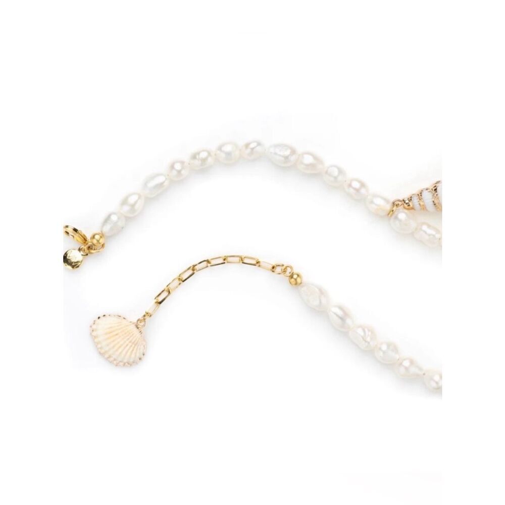 Pearl and Gold Shell Statement Necklace  with matching bracelet Beach Bride - Picture 4 of 14